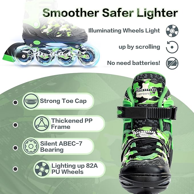 Kuxuan Boys Adjustable Inline Skates with Light up Wheels, Fun Illuminating Skates for Kids Girls Youth