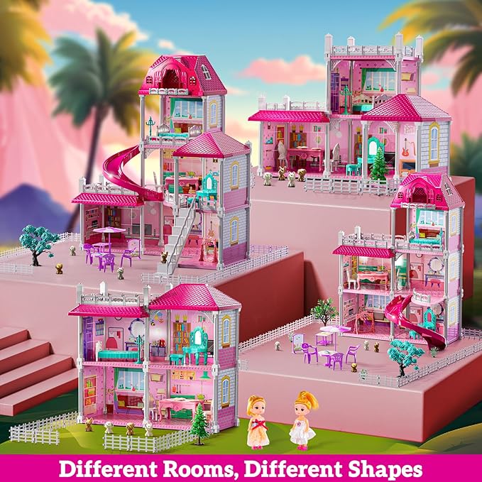 Girl House Toys for Girls 4-8, 3 Storey 6 Rooms Indoor Playset with Doll, Furniture and Accessories, Pretend Toddler Toy, Birthday Gifts for Girl Age 3-5 4-6 6-12