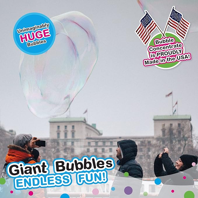 WOWMAZING Giant Bubble Kit Winter – Bubble Wand, 2 Big Bubbles Mix Pouches, 8 Cold-Activated Stickers for Outdoor Winter Fun |Bubbles Made in USA