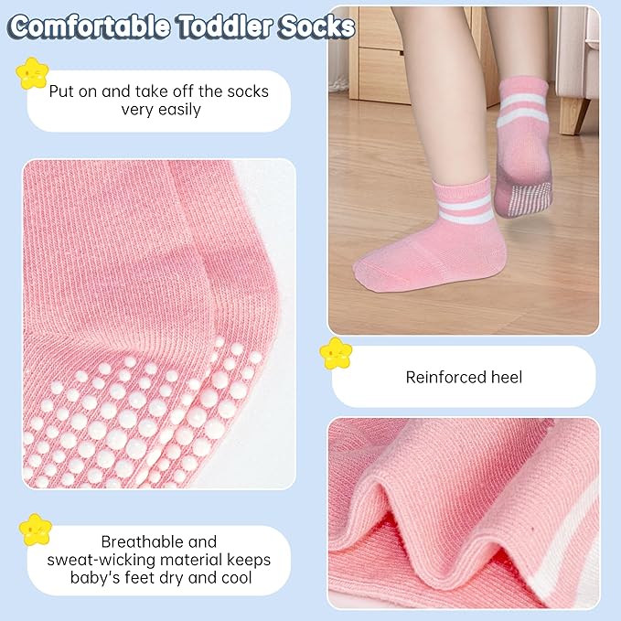 GRPSKCOS Baby Socks Non Slip 12 Pairs Toddler Anti Skid Socks for 0-7 Years Infants Little Kids Boys Girls