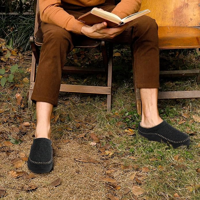 Zigzagger Men's Slip On Moccasin Slippers, Indoor/Outdoor Warm Fuzzy Comfy House Shoes, Fluffy Wide Loafer Slippers