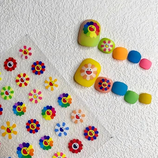 Dedyel Smile Nail Art Stickers Cute Nail Stickers Cartoon Nail Stickers 5D Embossed Smile Face Nail Stickers Kawaii Self-Adhesive Nail Stickers for Women Girls Kids Nail Art Decoration