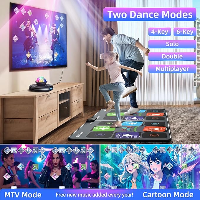 FWFX Dance Mat for TV Games - Wireless Musical Electronic Dance Pad for Kids & Adults, 2-Player Indoor Active Exercise Game for Family Parties, Birthday for Boys and Girls