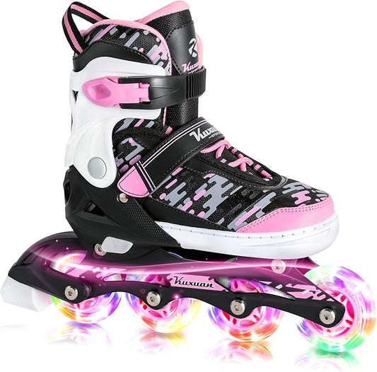 Adjustable Inline Skates for Kids and Teens, Boys Girls Women Beginner Fun Illuminating Skates Outdoor and Indoor