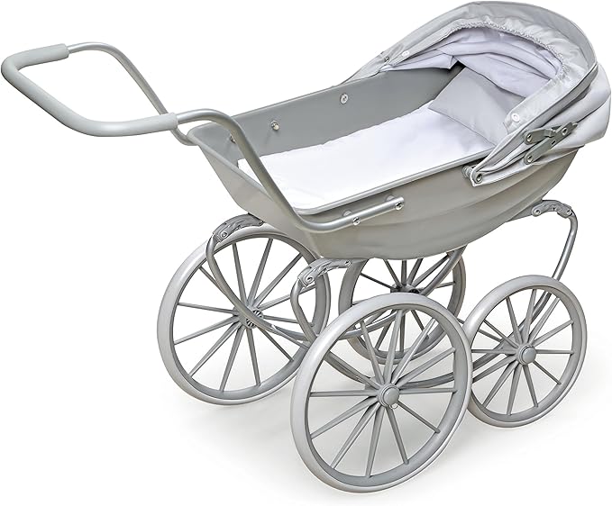 Badger Basket London Doll Stroller - Stylish Toy Stroller for 18 Inch Dolls - Adjustable Canopy, Sturdy Handle, Durable Design for Pretend Play and Doll Accessories - Gray