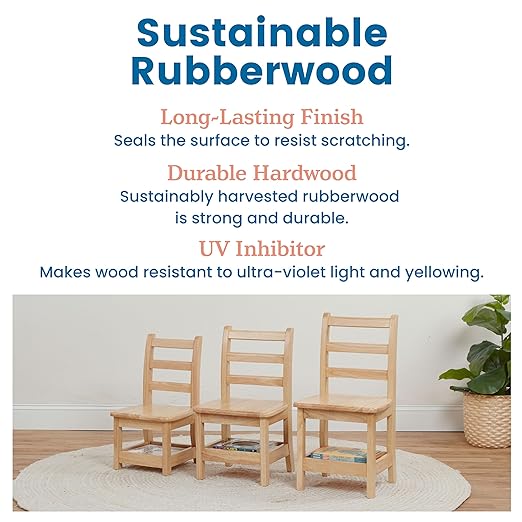 ECR4Kids Three Rung Ladderback Chair with Storage, 10in Seat Height , Classroom Seating, Honey, 2-Pack