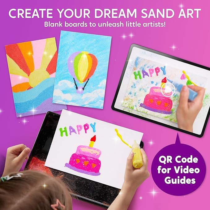 Klever Kits Glow Sand Art Kits for Kids, Glow in The Dark Sand Painting with 14 Colors, Kids Crafts, 6 Fantasy Templates & 4 DIY Sheets, Mess Free Arts and Crafts, Unicorn Gifts for Girls Ages 5+