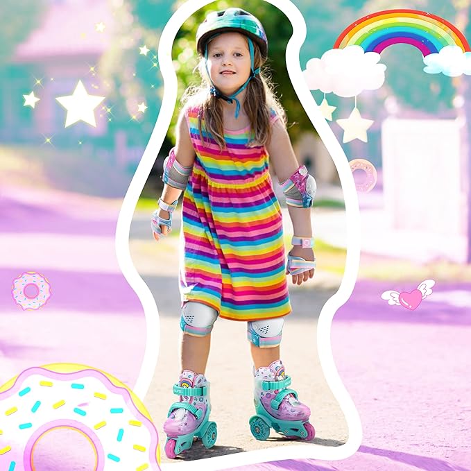 SULIFEEL Adjustable Roller Skates for Girls Boys Kids,Fun Illuminating Light Up Flash Wheels Three-Point Type Balance Suitable for Beginners Indoor Roller Skating