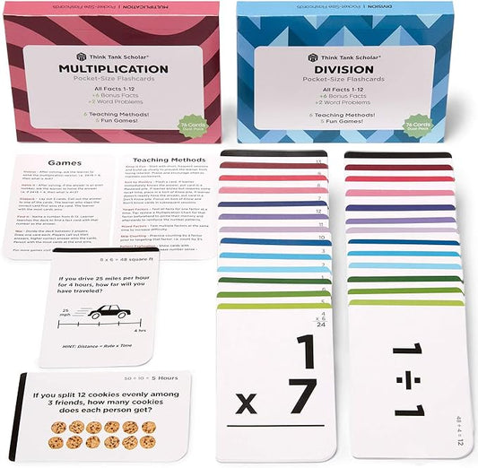 Award-Winning Math Flash Cards – 152 Multiplication & Division Facts (1–12) – 2 Facts Per Card with Visual Aids – Bonus Word Problems, Games & Durable Cardstock – Grades 2–6