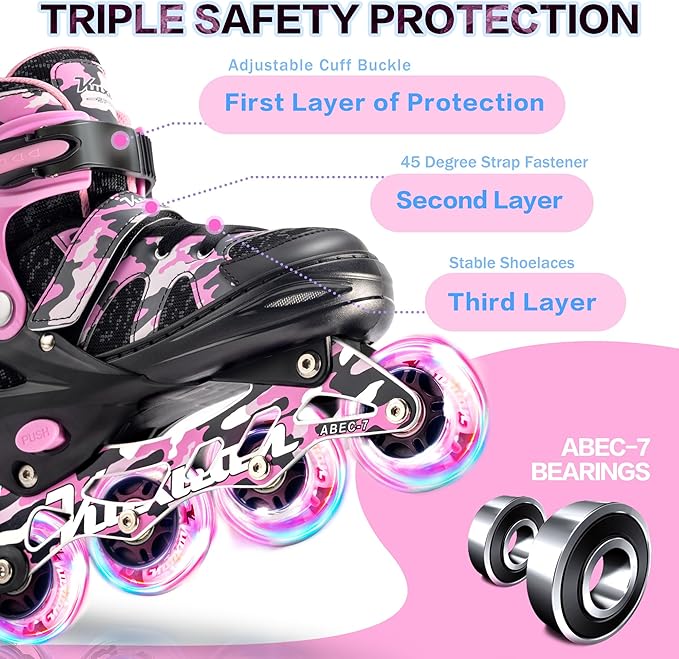 Kuxuan Boys Adjustable Inline Skates with Light up Wheels, Fun Illuminating Skates for Kids Girls Youth
