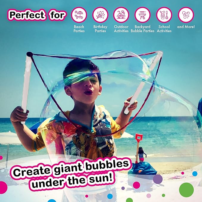 WOWMAZING Giant Bubble Kit: Unicorn - Incl. Wand, 2 Big Bubble Concentrate Pouches and 8 Sun-Activated Magical Stickers | Outdoor Toy for Kids, Girls | Bubbles Made in The USA - Unicorn Kit