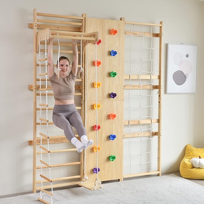 Avenlur Walnut 9-in-1 Swedish Ladder Wall Gym Set