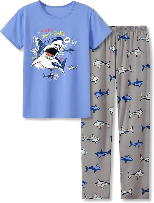 Beezizac Little Big Boys Pajamas Cozy Short Sleeves & Pants Cool 2-Piece PJ Set Kid Sleepwear Size 6-18