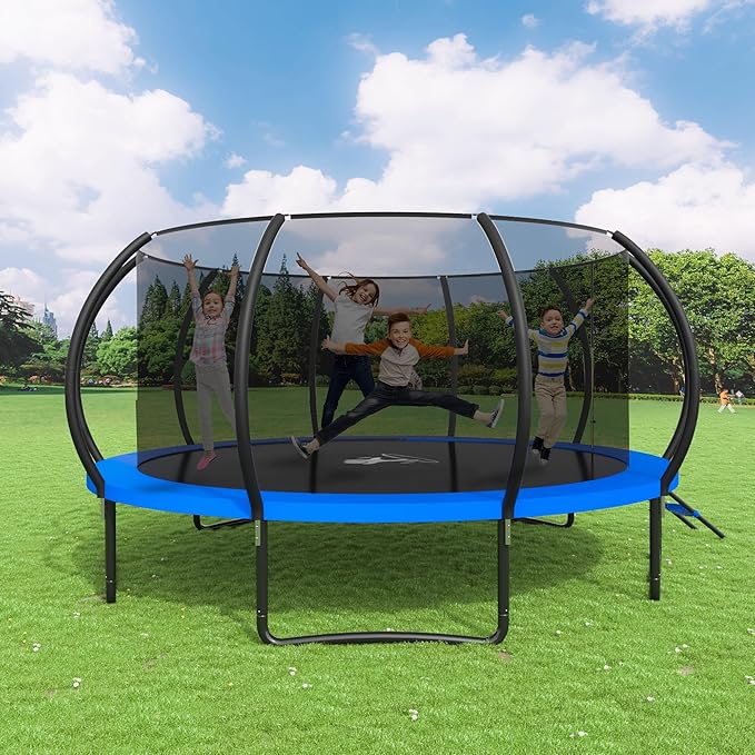 Polar Aurora 10FT 12FT 14FT 16FT Outdoor Trampoline with Safety Enclosure Net, Thickened Spring Pad，ASTM Approved Recreational Trampoline for Kids and Adults,Anti-Rust Coated Frame and Thickened Mat