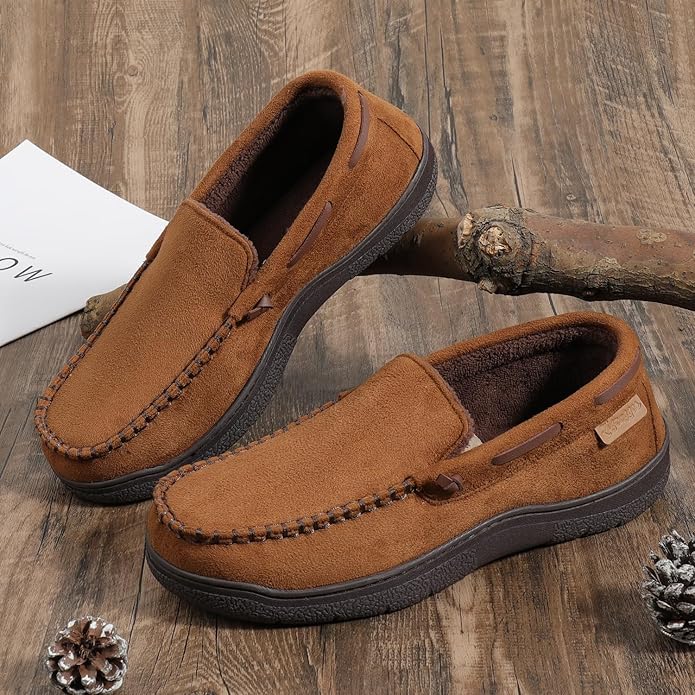 Zigzagger Men's Moccasin Slippers Memory Foam House Shoes, Indoor and Outdoor Warm Loafer Slippers