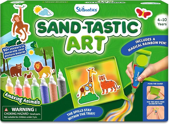 Skillmatics Sand Art Activity - Mess-Controlled DIY Animal Craft Kit with 50+ Colorful Stickers, Creative Arts & Crafts for Kids, Fun Hands-On Activity, Gifts for Ages 4, 5, 6, 7, 8, 9, 10