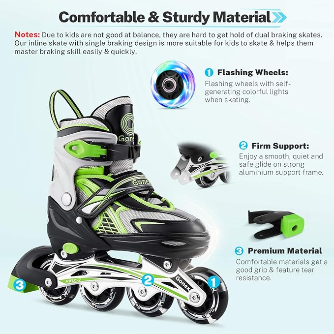 Gonex Inline Skates for Girls Boys Kids, Adjustable Skates Outdoor Blades Inline Roller Skates for Children Teens Women with Light Up Wheels for Indoor Outdoor Backyard Skating