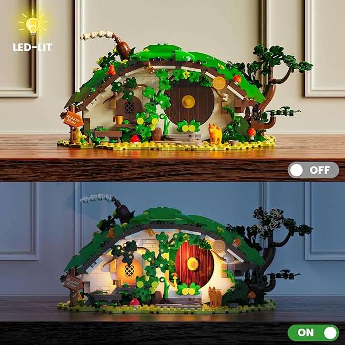 Dwarf Cabin Building Set with LED Light - Building Blocks for Adults, Collectible Display Piece for Home & Office Decor, DIY Fantasy House Model Kit for Teens