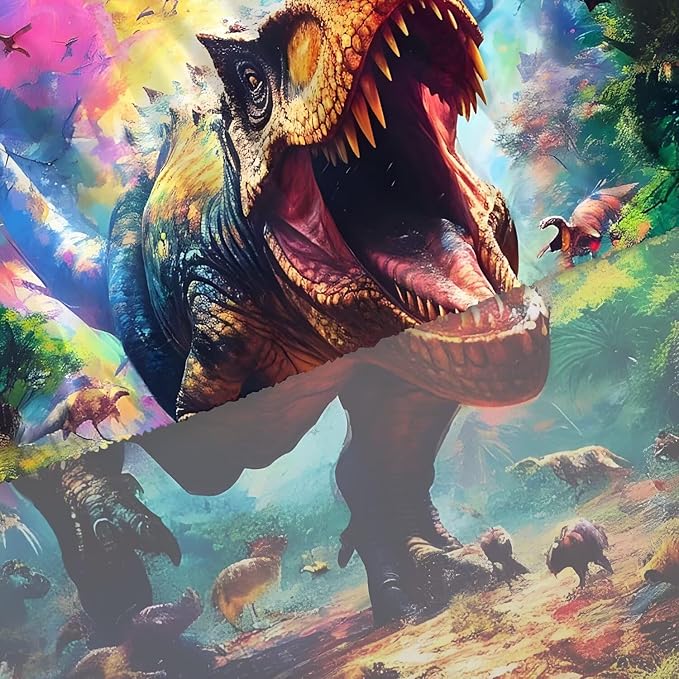 Dinosaur Sheets Set Full/Queen for Boys Tie Dye Dinosaur Bedding Set for All Seasons 3D Dino Bed Set with 1 Flat Sheet 1 Fitted Sheet and 2 Pillowcases