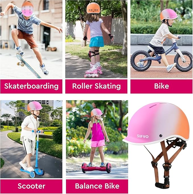Kids Helmet, SIFVO Kids Bike Helmet Skateboard Helmet Scooter Helmet All-Round Protection Boys Girls Bike Helmet Kids to Youth Extended Visor Adjustable & Durable 51-55cm