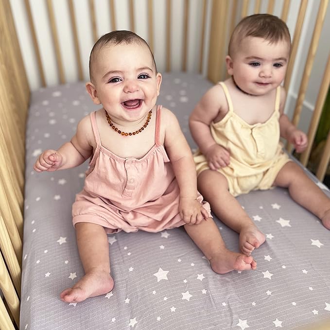 Newton Baby Fitted Dual Layer Crib Sheet (2-Pack) - Ultra Breathable and Soft, Organic Gauze, Fits All Standard Cribs, Stardust Grey & Plain White
