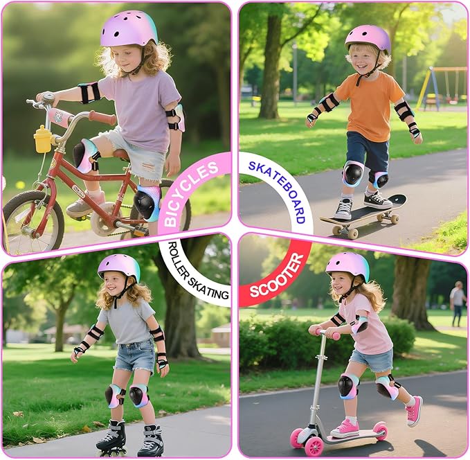 Kids Bike Helmet for 3-5-8-14+ Age Girls and Boys, Kids Helmet with Knee Pads Elbow Pads Wrist Guards,Ventilation Multi-Sport Scooter Roller Skate Rollerblading Skateboarding Climbing Cycling