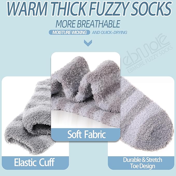 EBMORE Fuzzy Socks Warm Winter Slipper Fluffy Sleep Cozy Comfy Cabin Socks for Mens Womens