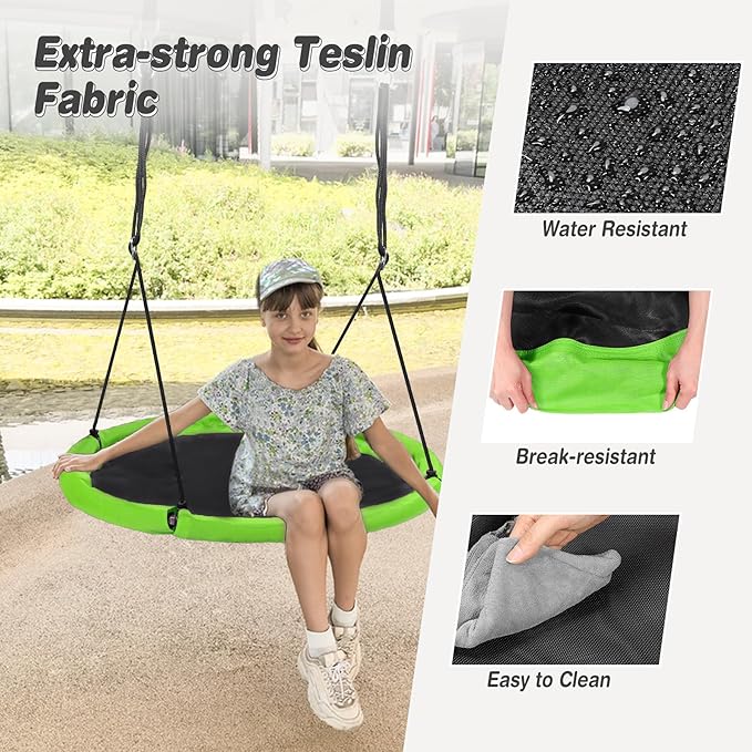 RedSwing 40" Flying Saucer Tree Swing for Kids Outdoor, Large Round Tire Swings for Trees and Swingset, Strong Heavy Duty for Outside Playground, 500LBS Weight Capacity, Green