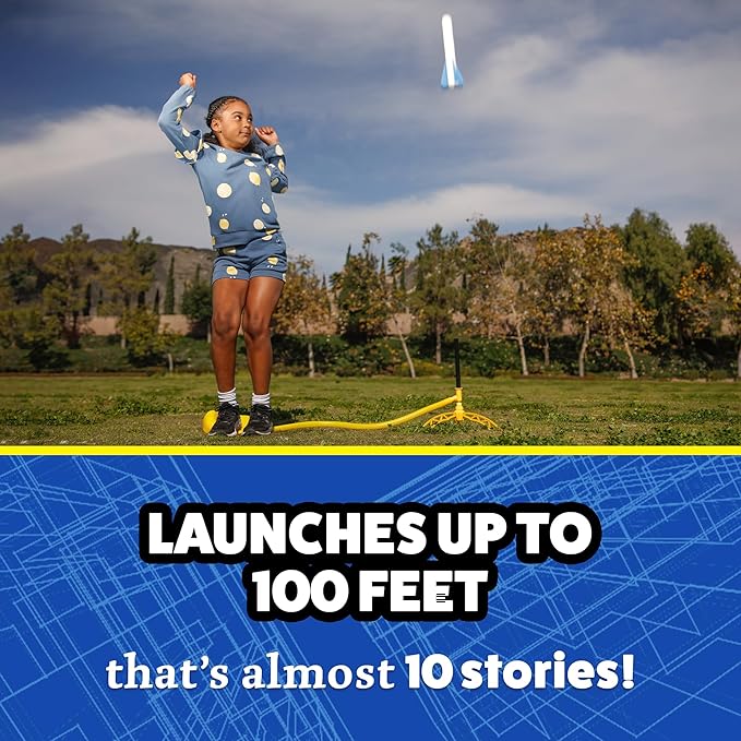 Stomp Rocket Jr Glow Rocket Launcher for Kids, 7 Rockets - Glow in The Dark Fun Backyard & Outdoor Kids Toys Gifts for Boys & Girls -Toy Soft Foam Blaster Set - Multi-Player Adjustable Launcher Stand