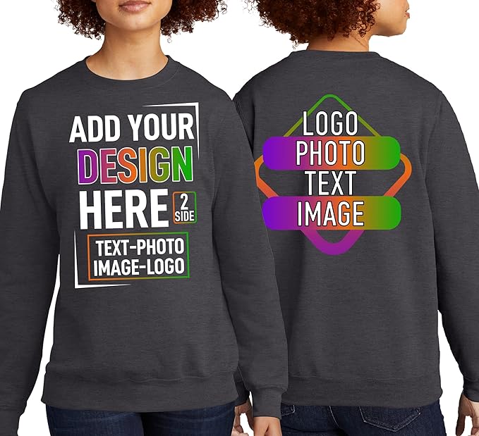 TEEAMORE Custom Front & Back Print T-Shirt Hoodie Sweatshirt Long Sleeve Tank Top with Your Image for Men Women Kids Baby