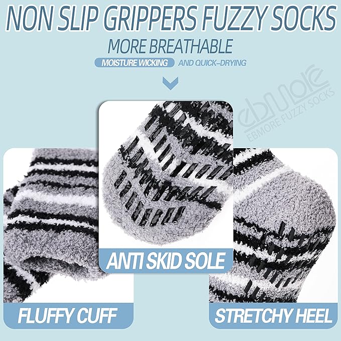 EBMORE Fuzzy Socks Warm Winter Slipper Fluffy Sleep Cozy Comfy Cabin Socks for Mens Womens