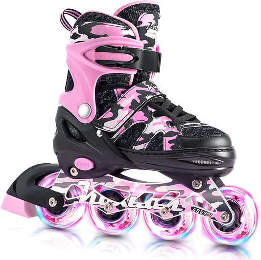 Kuxuan Boys Adjustable Inline Skates with Light up Wheels, Fun Illuminating Skates for Kids Girls Youth