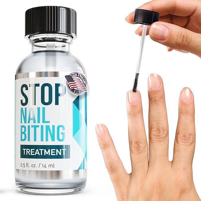 Stop Nail Biting Treatment - Clear, Bitter-Tasting Nail Polish To Stop Nail-Biting - Easy To Apply and Safe For Children - Nail Strengthener Solution - Nail Care for Healthy Nail Growth (0.5 fl oz)