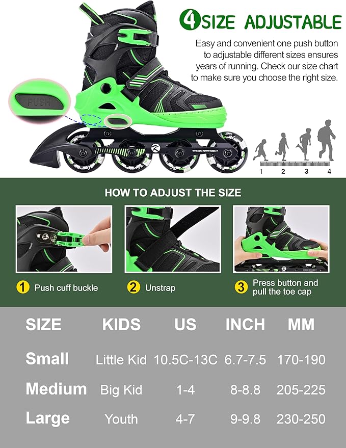 Kuxuan Skates Adjustable Inline Skates for Boys Girls, Kids Roller Skates Ages 4-12 with Light Up Wheels, Teen Skates for Beginner Women