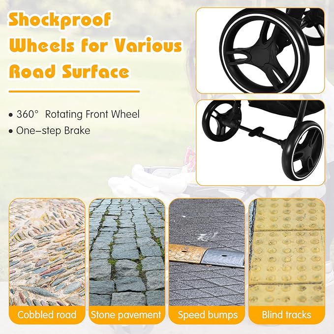 BABY JOY Baby Stroller, High Landscape Infant Carriage Newborn Pushchair with Foot Cover, Cup Holder, 5-Point Harness, Adjustable Backrest & Canopy, Suspension Wheels, Easy One-Hand Fold (Gray)