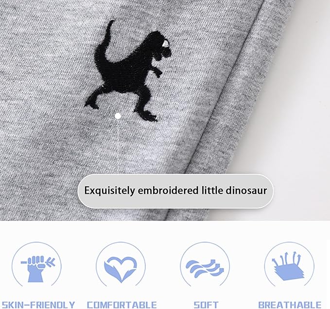 3-Pack Toddler Boys' Cotton Athletic Shorts with Pockets Pull-On Design Active Dinosaur Embroidery, Soft and Breathable