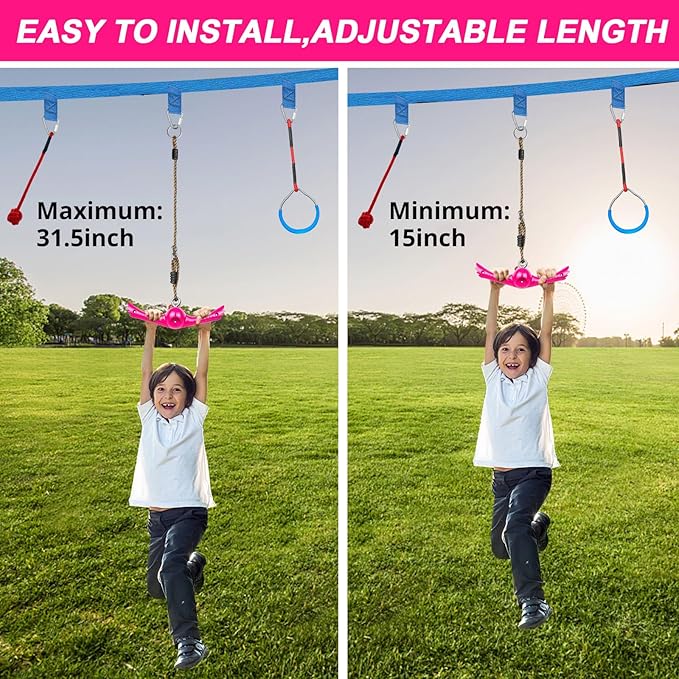 Ninja-Twister Swing Spins Set: Slackline Attachments - 360° Handle Twist-Spin Flips Toy Activate Ninja Powers - Ninja Warrior Accessories - Kids Ninja Hang Toys for Playground Backyard,Pink