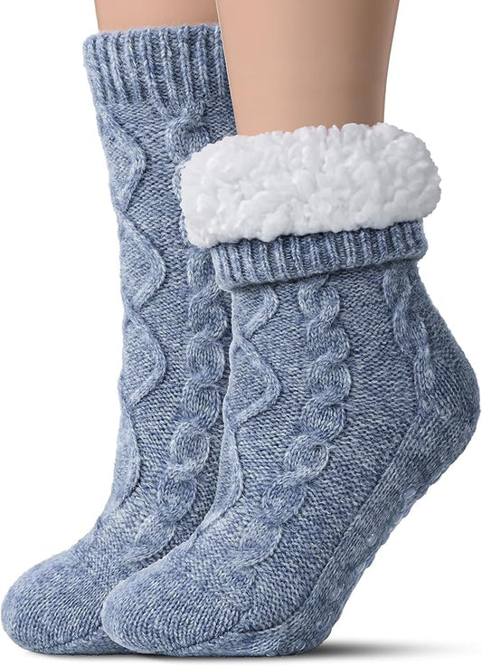 Tough Land Slipper Socks for Women with Grippers Non Slip, Sherpa Lined Slipper Socks