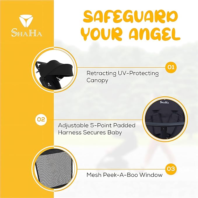 Lightweight Foldable Stroller for Toddlers - Travel & Airplane Stroller with Swivel Wheels, 1-Step Brake, Sun Canopy & Reclining Backrest