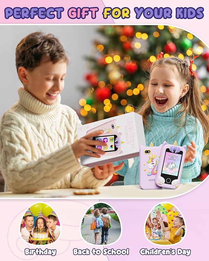 UCIDCI Kids Smart Phone for Girls Ages 3-7 with Dual Camera - Learning Games, Travel Toy with MP3 Music Player for Christmas, Birthday Gifts for 3-7 Year Old Boys