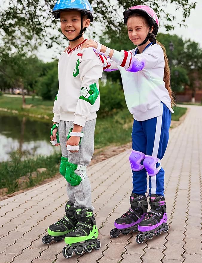 Kuxuan Skates Adjustable Inline Skates for Boys Girls, Kids Roller Skates Ages 4-12 with Light Up Wheels, Teen Skates for Beginner Women