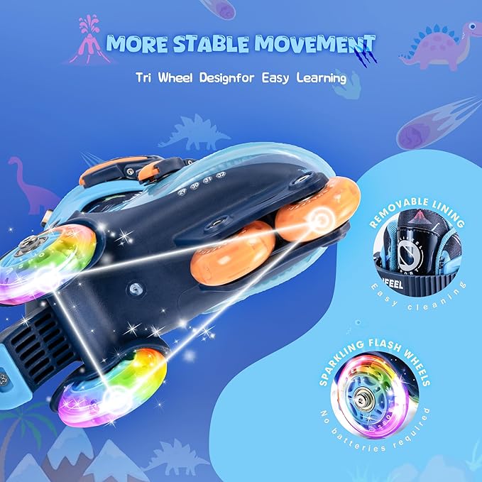 SULIFEEL Adjustable Roller Skates for Girls Boys Kids,Fun Illuminating Light Up Flash Wheels Three-Point Type Balance Suitable for Beginners Indoor Roller Skating