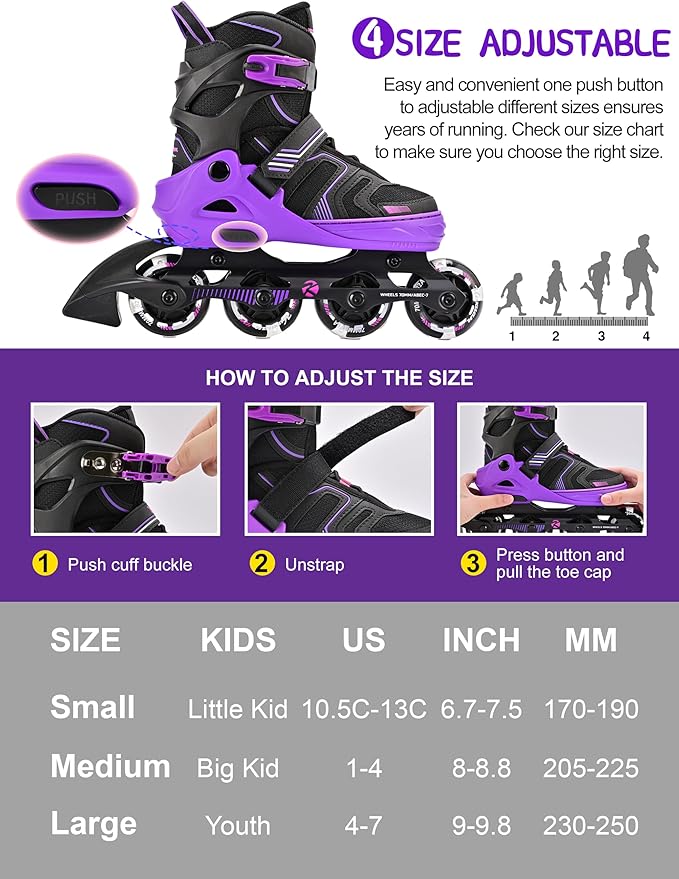 Kuxuan Skates Adjustable Inline Skates for Boys Girls, Kids Roller Skates Ages 4-12 with Light Up Wheels, Teen Skates for Beginner Women