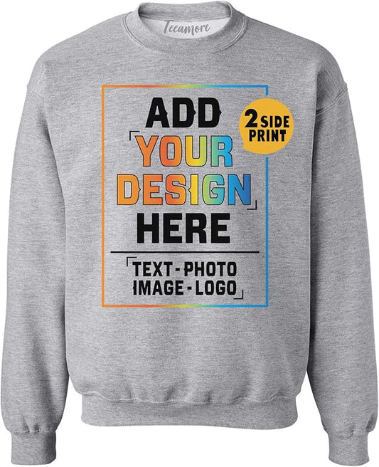TEEAMORE Custom Front & Back Print T-Shirt Hoodie Sweatshirt Long Sleeve Tank Top with Your Image for Men Women Kids Baby