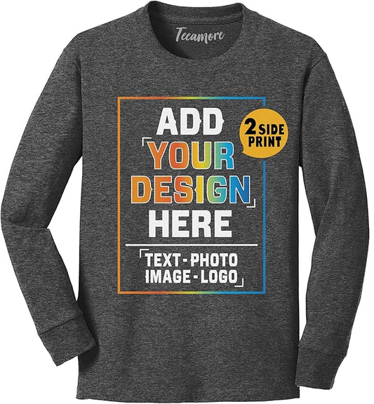 TEEAMORE Custom Front & Back Print T-Shirt Hoodie Sweatshirt Long Sleeve Tank Top with Your Image for Men Women Kids Baby