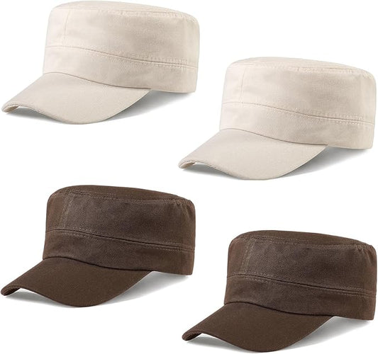 Glamorstar Unisex Cadet Army Hats 4 Pieces Military Flat Top Newsboy Cap