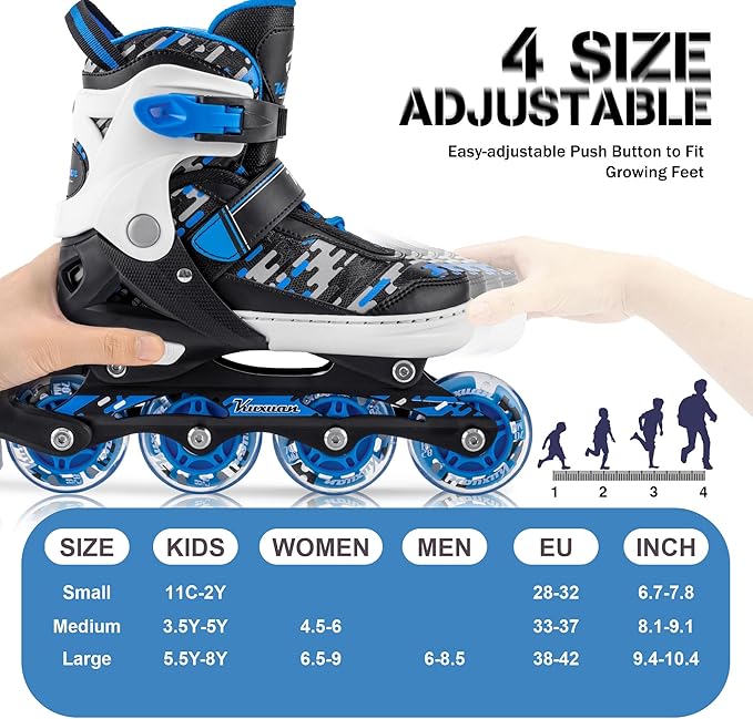 Adjustable Inline Skates for Kids and Teens, Boys Girls Women Beginner Fun Illuminating Skates Outdoor and Indoor