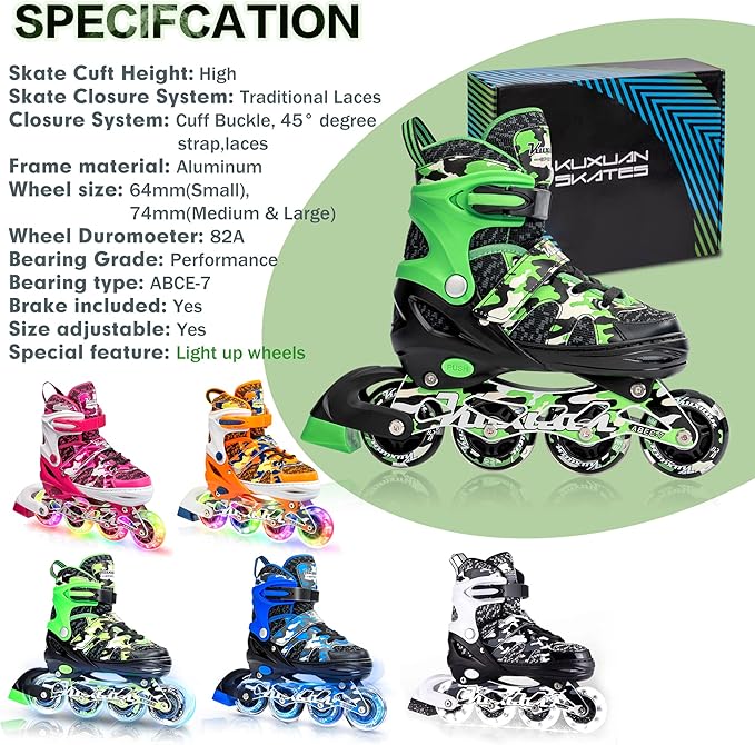 Kuxuan Boys Adjustable Inline Skates with Light up Wheels, Fun Illuminating Skates for Kids Girls Youth