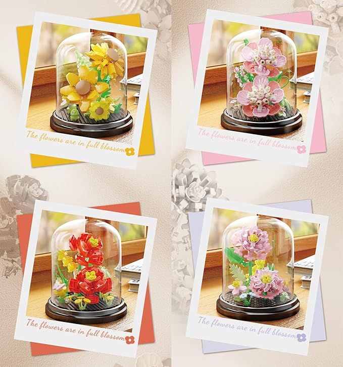 Lily Bloom Home Bouquets Dust Cover Set Building Toy Creative Assembly Bonsai Tree, Ideal for Valentine's Anniversaries Birthday