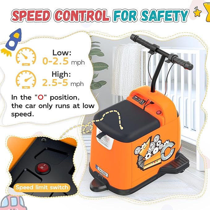 ANPABO 24V Riding Toys for Kids 3-12, Max 5MPH w/180W Brushless Motor, Kids Electric Car w/Safety Speed Limit & Anti-Tip Wheels, Ride On Toys for Quiet Indoor Play, Music, 90-150 Min Runtime, Orange